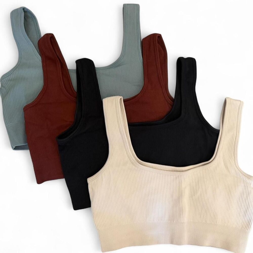 Washed Cyan Black Cream and Brown ribbed tank tops Sports Bras
